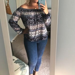 Floral log sleeve off the shoulder top